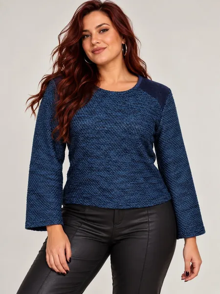 Blusa tricot lã azul marinho lurex - Ref. 6561