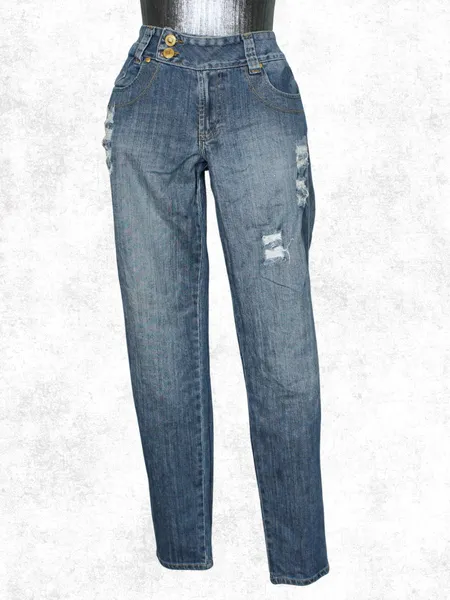 Calça jeans feminino skinny azul destroyed - Ref. 6534