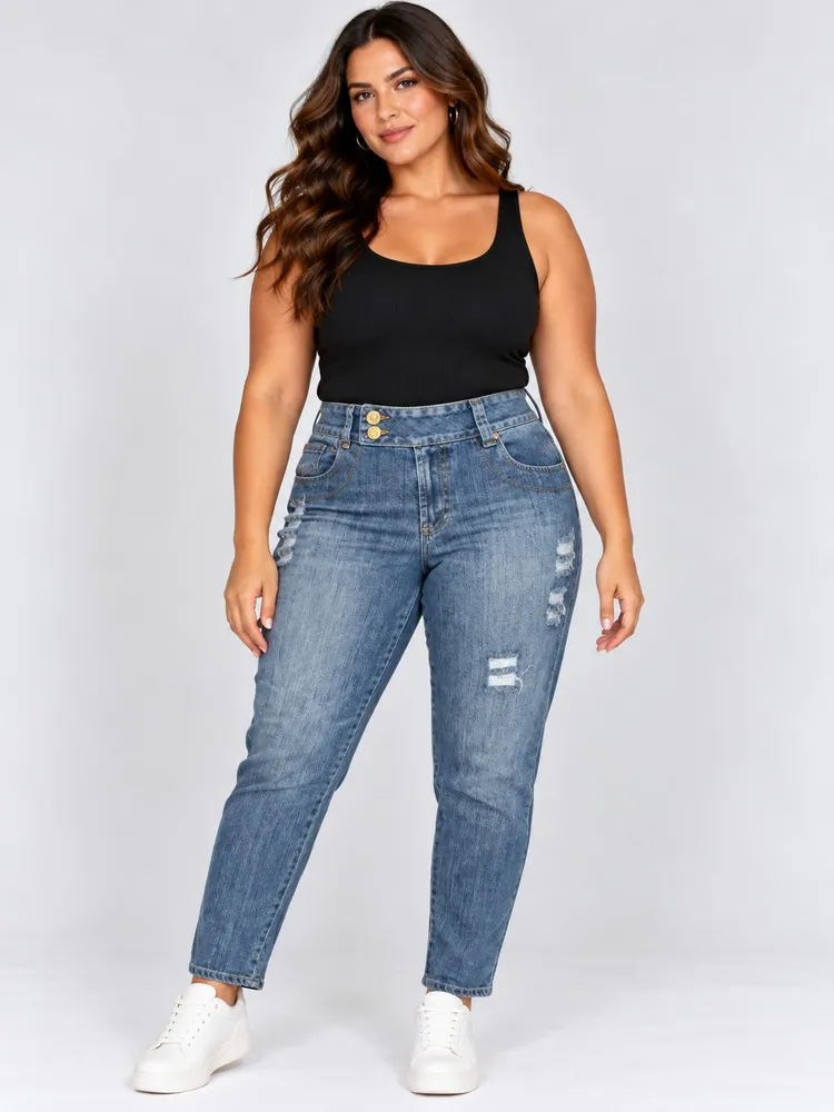 Calça jeans feminino skinny azul destroyed - Ref. 6534