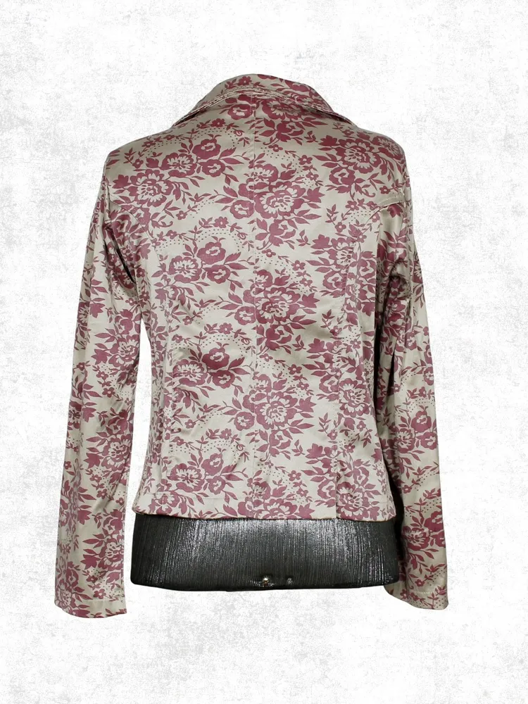 Blazer social alfaiataria bege e rosa floral- Ref. 6427