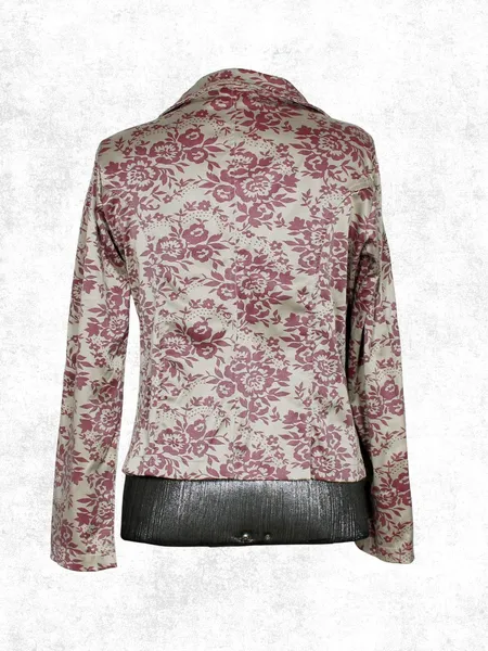 Blazer social alfaiataria bege e rosa floral- Ref. 6427