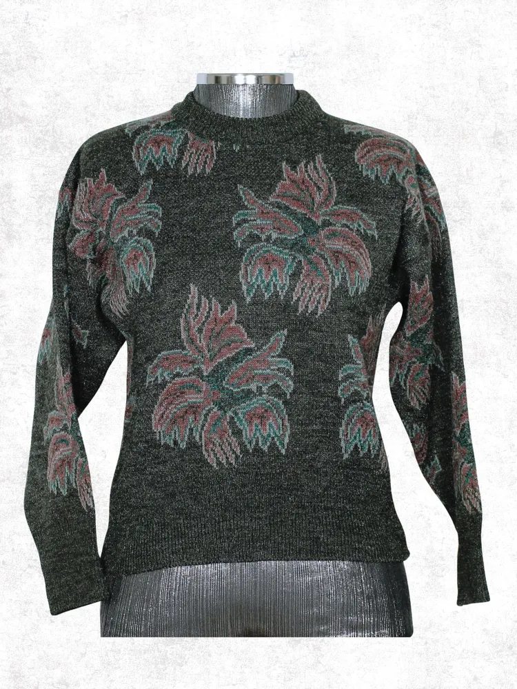 Blusa suéter de tricot lã floral cinza - Ref. 2557