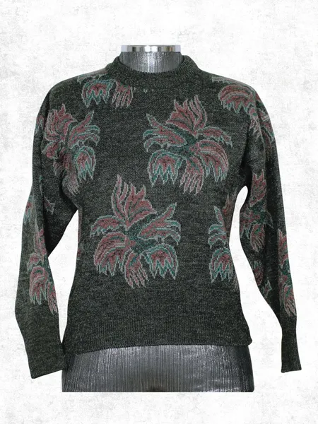 Blusa suéter de tricot lã floral cinza - Ref. 2557