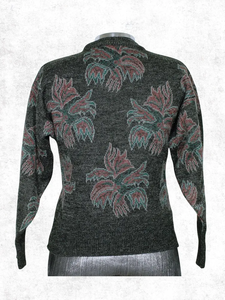Blusa suéter de tricot lã floral cinza - Ref. 2557