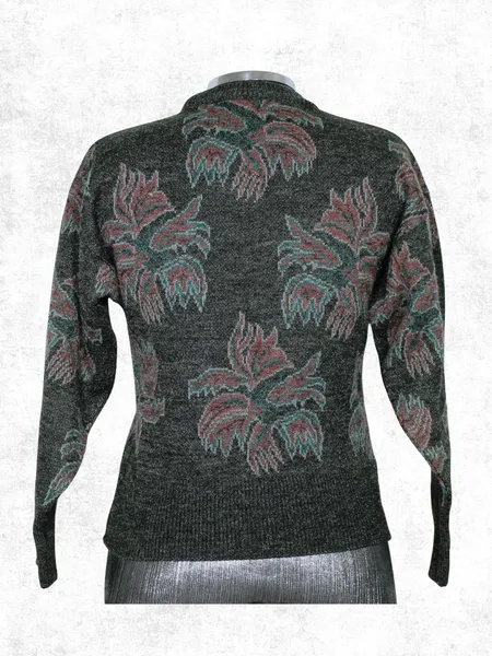 Blusa suéter de tricot lã floral cinza - Ref. 2557