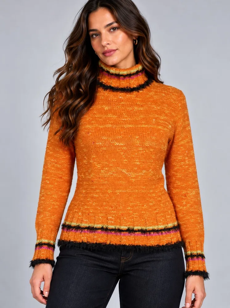 Blusa de tricot lã cacharrel gola alta laranja - Ref. 2513