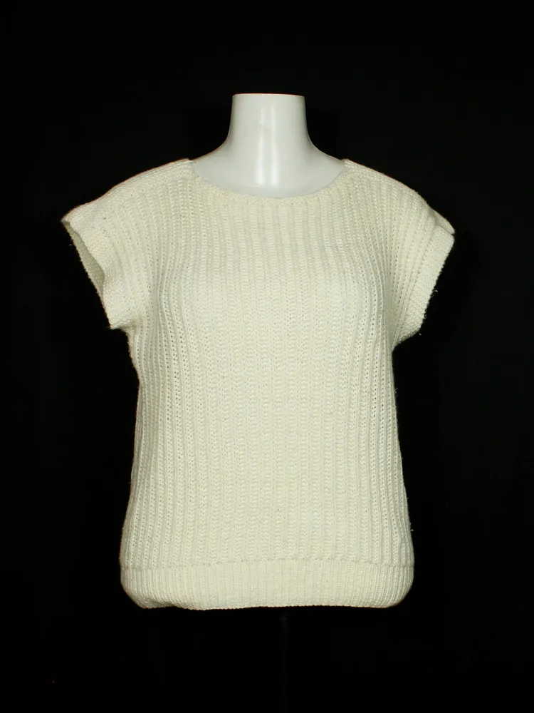 Colete tricot lã off white feito a mão -Ref. 6582