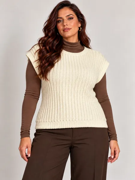 Colete tricot lã off white feito a mão -Ref. 6582