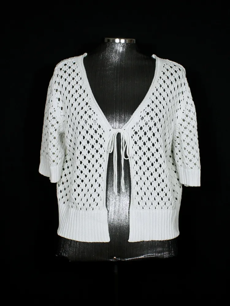 Colete tricot lã off white feito a mão - Ref. 6582