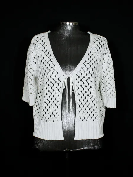 Colete tricot lã off white feito a mão - Ref. 6582