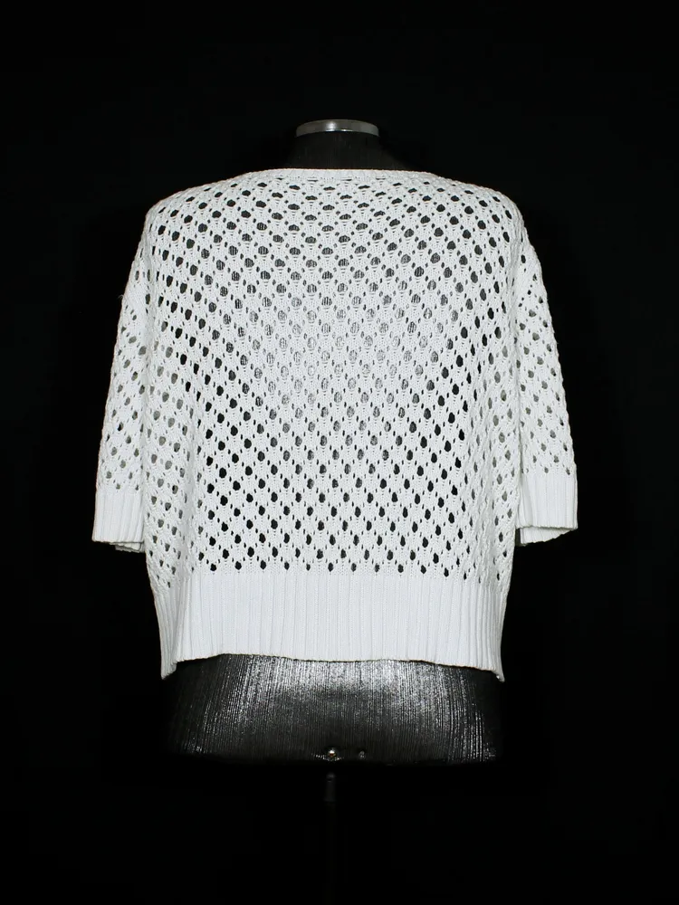 Colete tricot lã off white feito a mão - Ref. 6582