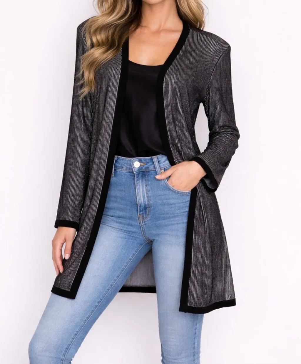 kimono alongado c&a feminino listrado preto e branco  tamanho p