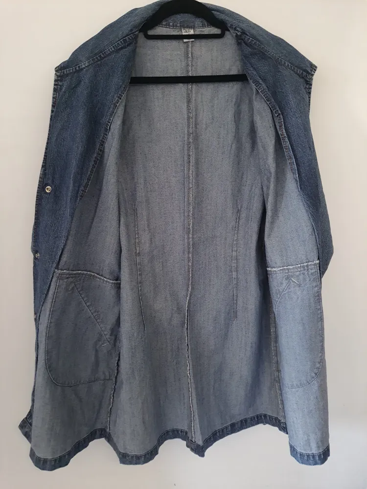 sobretudo feminino jeans azul tamanho g