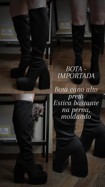 Bota Plataforma Cano Alto Meia Pata Importada Preta - Nova