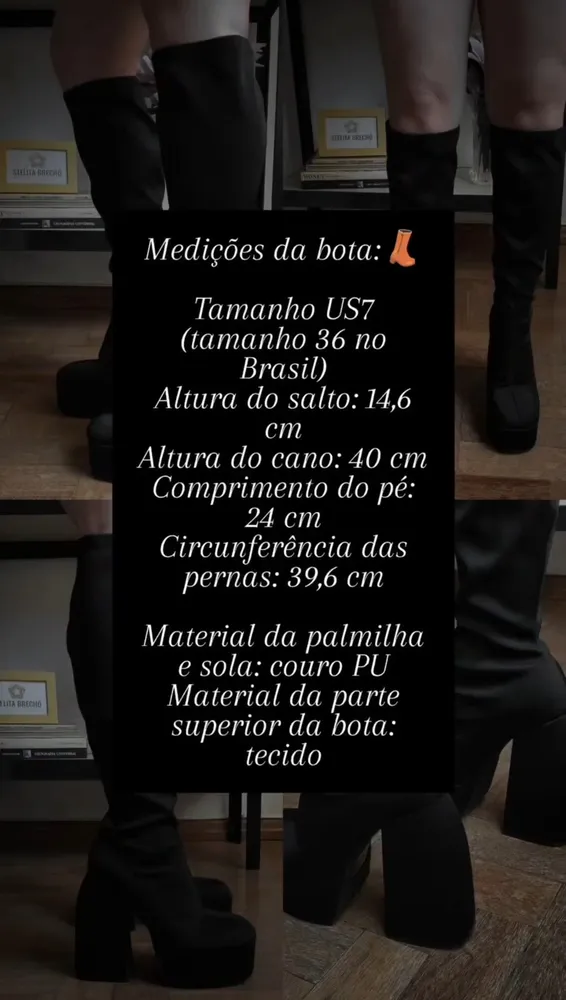 Bota Plataforma Cano Alto Meia Pata Importada Preta - Nova