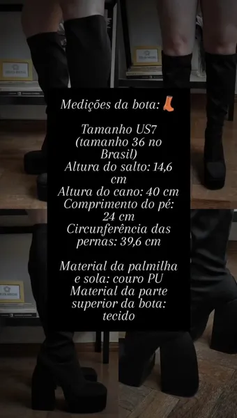 Bota Plataforma Cano Alto Meia Pata Importada Preta - Nova