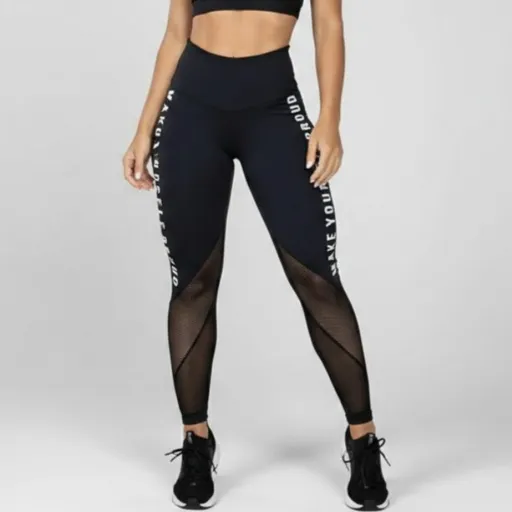 Calça Legging Fitness Tela Cintura Alta Preta P | Donna Carioca