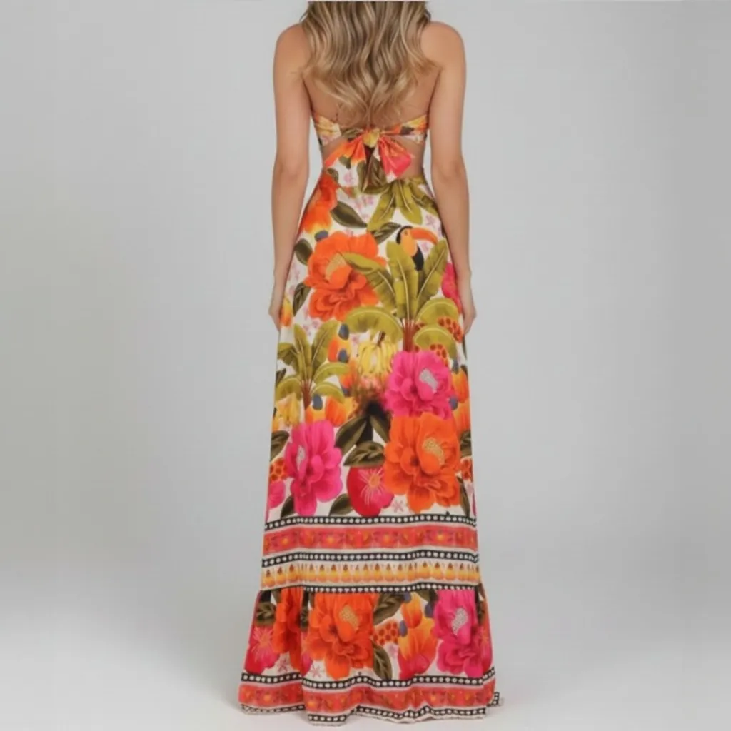 Vestido Floral Longo Fenda nas Costas M | Sudja