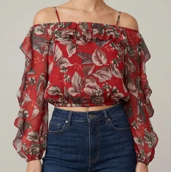 Blusa Cropped Floral Ciganinha M | Guess