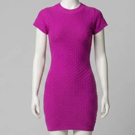 Vestido Tricôt Rosa Gola Alta M