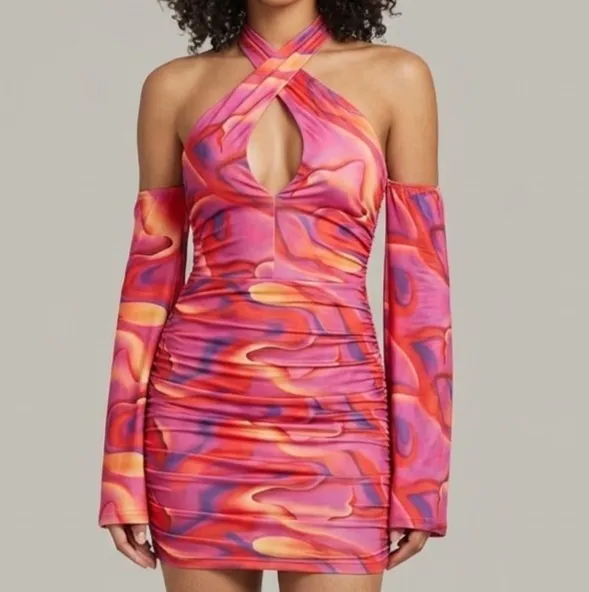 Vestido Mini Marmorizado Rosa Y2k M Shein