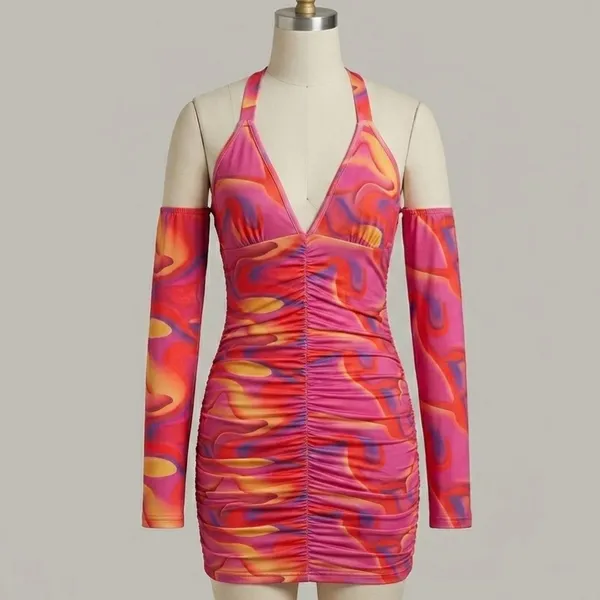 Vestido Mini Marmorizado Rosa Y2k M Shein