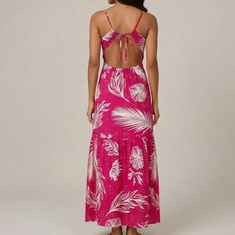 Vestido Longo Floral Rosa M