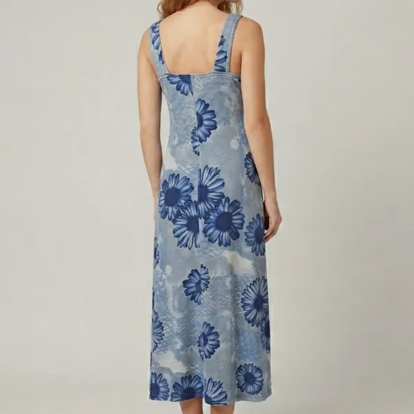 Vestido Floral Midi Vintage Azul Leve M