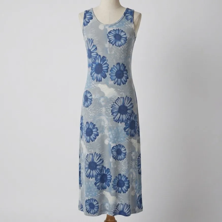 Vestido Floral Midi Vintage Azul Leve M