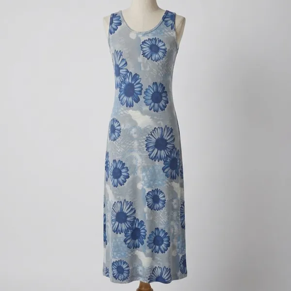 Vestido Floral Midi Vintage Azul Leve M