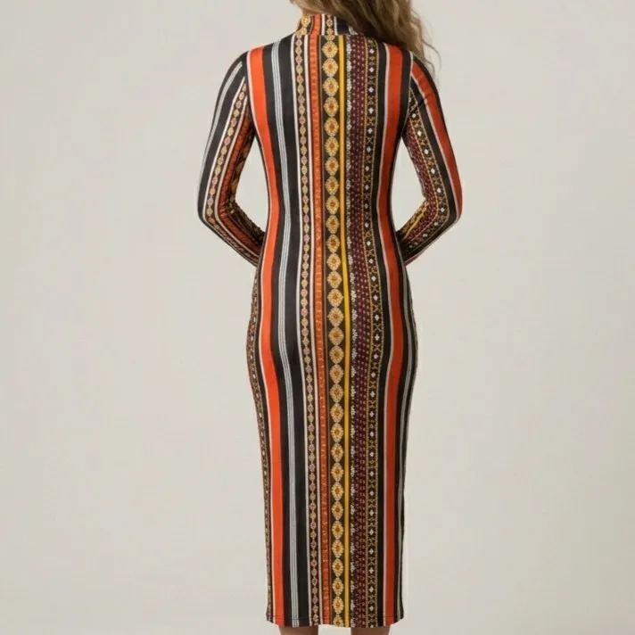 Vestido Midi Geométrico Manga Longa M Shein