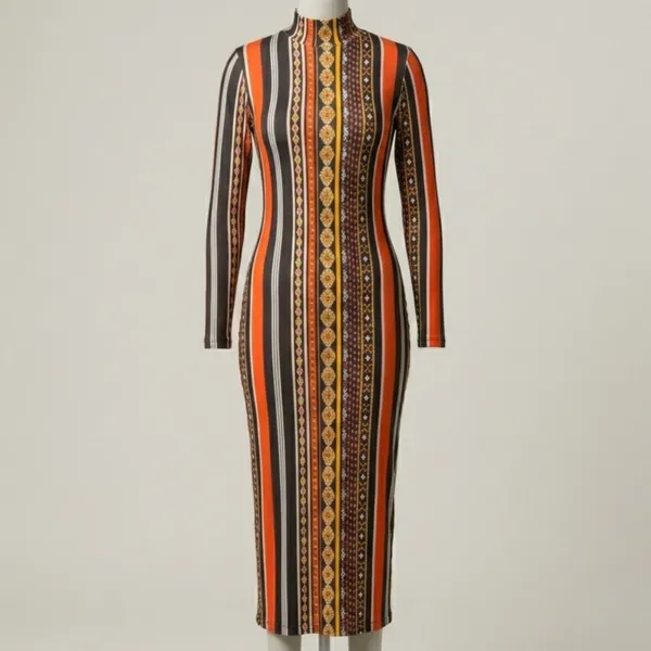 Vestido Midi Geométrico Manga Longa M Shein