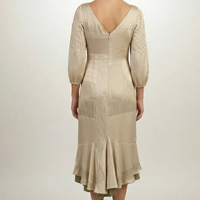 Vestido Seda Manga Bufante Elegante P
