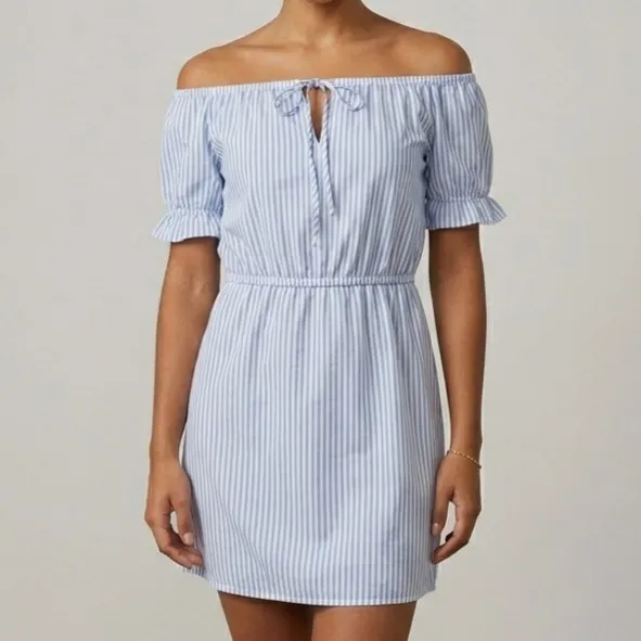 Vestido Ciganinha Listrado Azul 38 Amaro