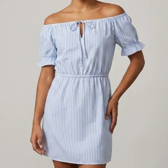 Vestido Ciganinha Listrado Azul 38 Amaro