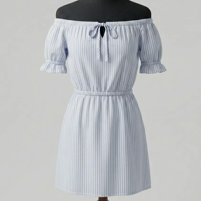 Vestido Ciganinha Listrado Azul 38 Amaro