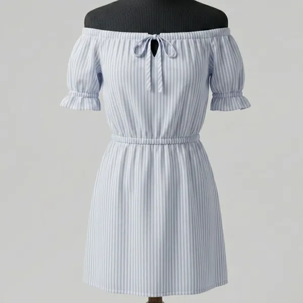 Vestido Ciganinha Listrado Azul 38 Amaro