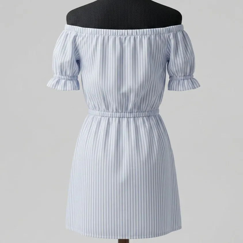 Vestido Ciganinha Listrado Azul 38 Amaro