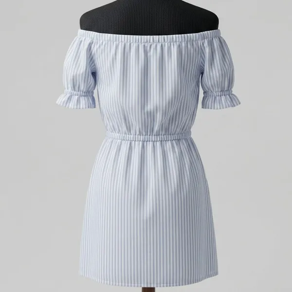 Vestido Ciganinha Listrado Azul 38 Amaro