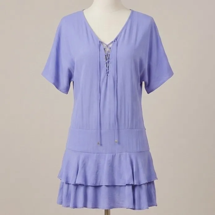 Vestido Viscose Saia Dupla Lilás M Mamô