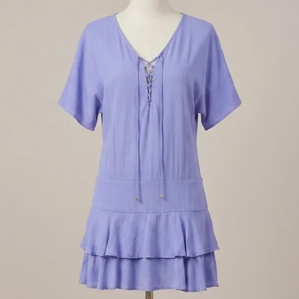 Vestido Viscose Saia Dupla Lilás M Mamô