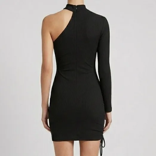 Vestido Preto Gringo Manga Única Canelado PP Shein