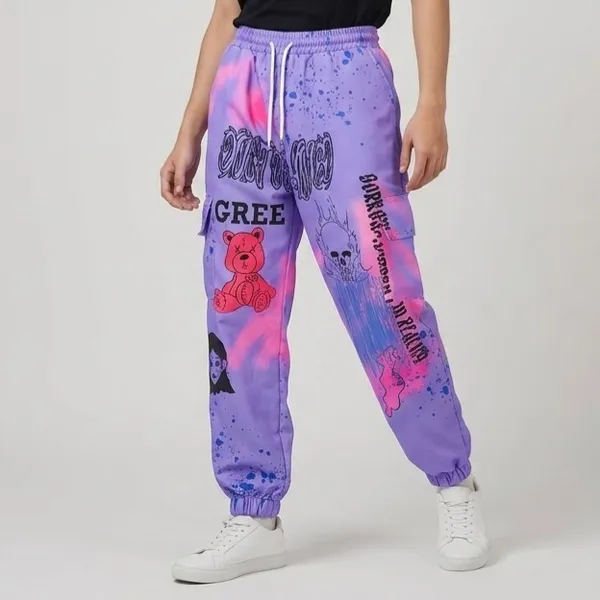 Calça Jogger Estampa Grunge Roxa P Romwe