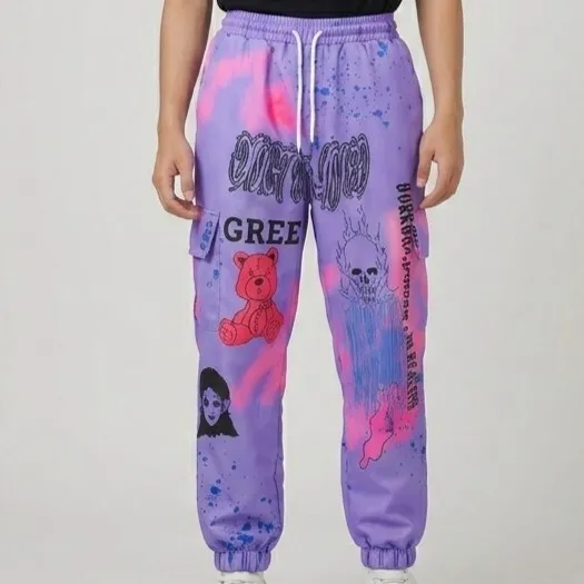 Calça Jogger Estampa Grunge Roxa P Romwe