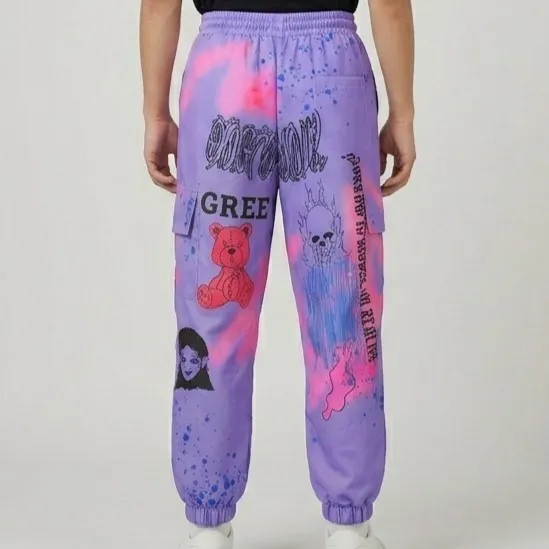 Calça Jogger Estampa Grunge Roxa P Romwe
