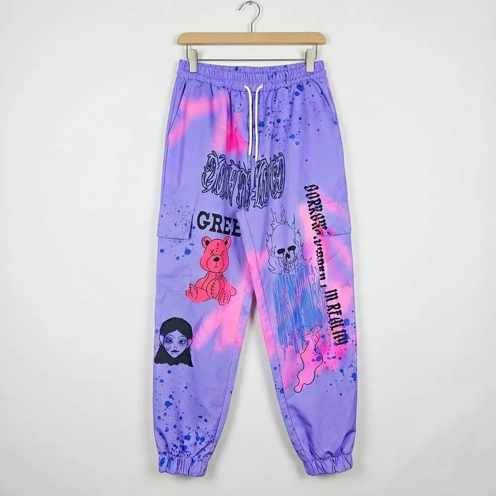 Calça Jogger Estampa Grunge Roxa P Romwe