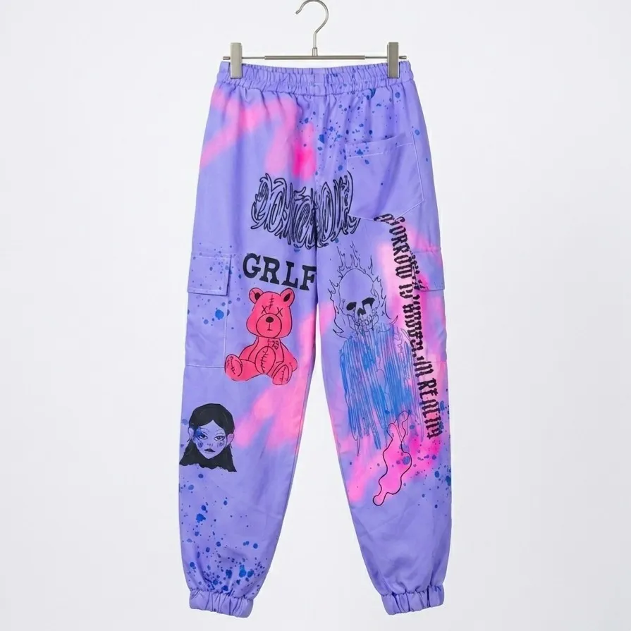 Calça Jogger Estampa Grunge Roxa P Romwe