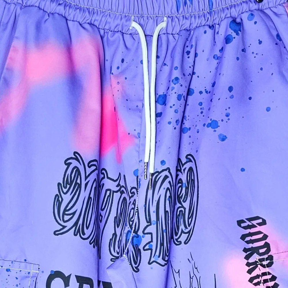 Calça Jogger Estampa Grunge Roxa P Romwe