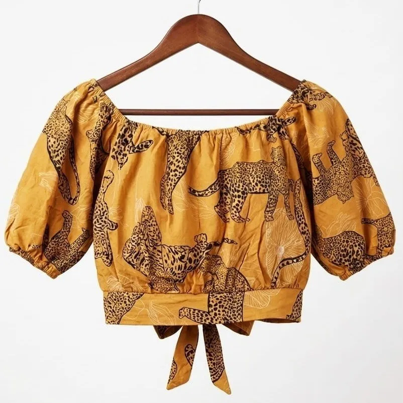 Conjunto Cropped e Shorts Leopardos G Renner