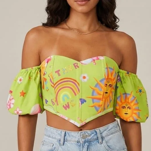 Cropped Corselet Estampado Inspiração Farm M